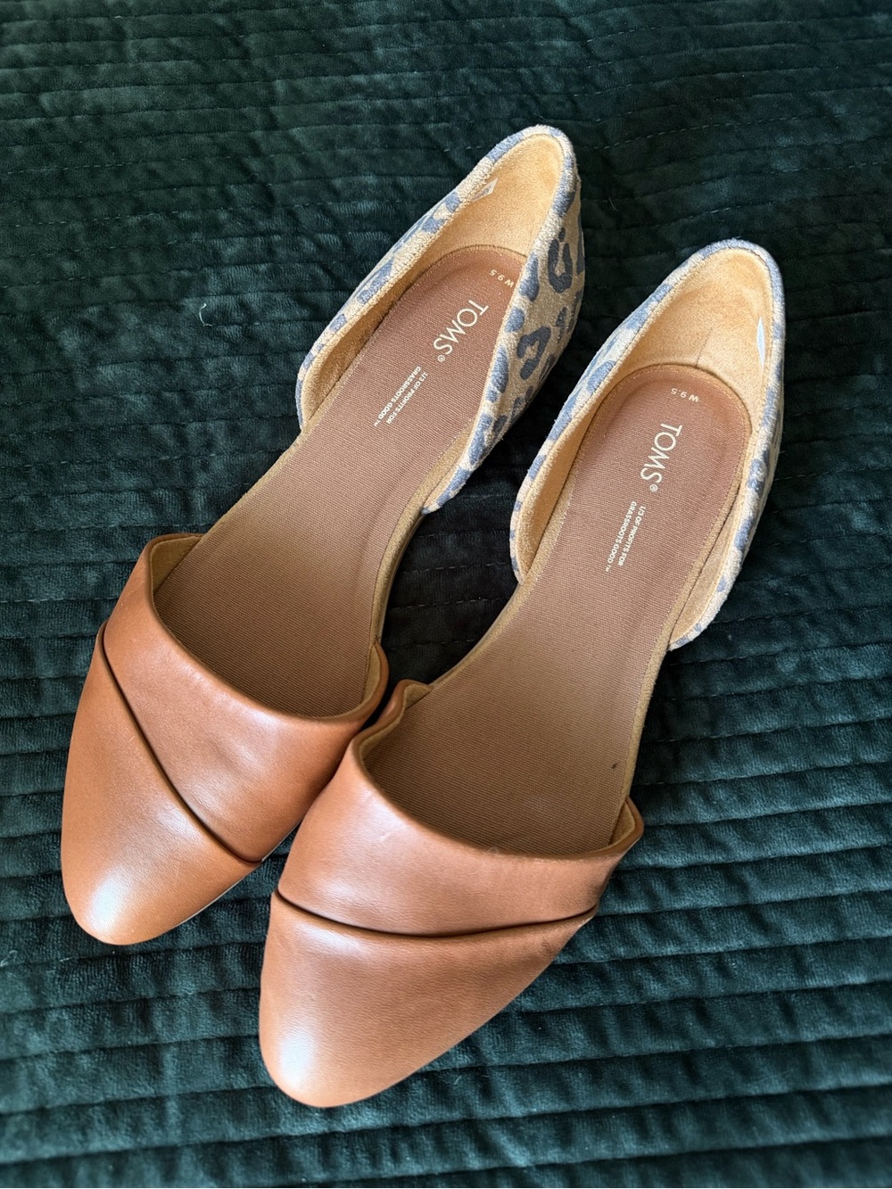 Toms Tan Leather & Leopard Print D'Orsay Flats